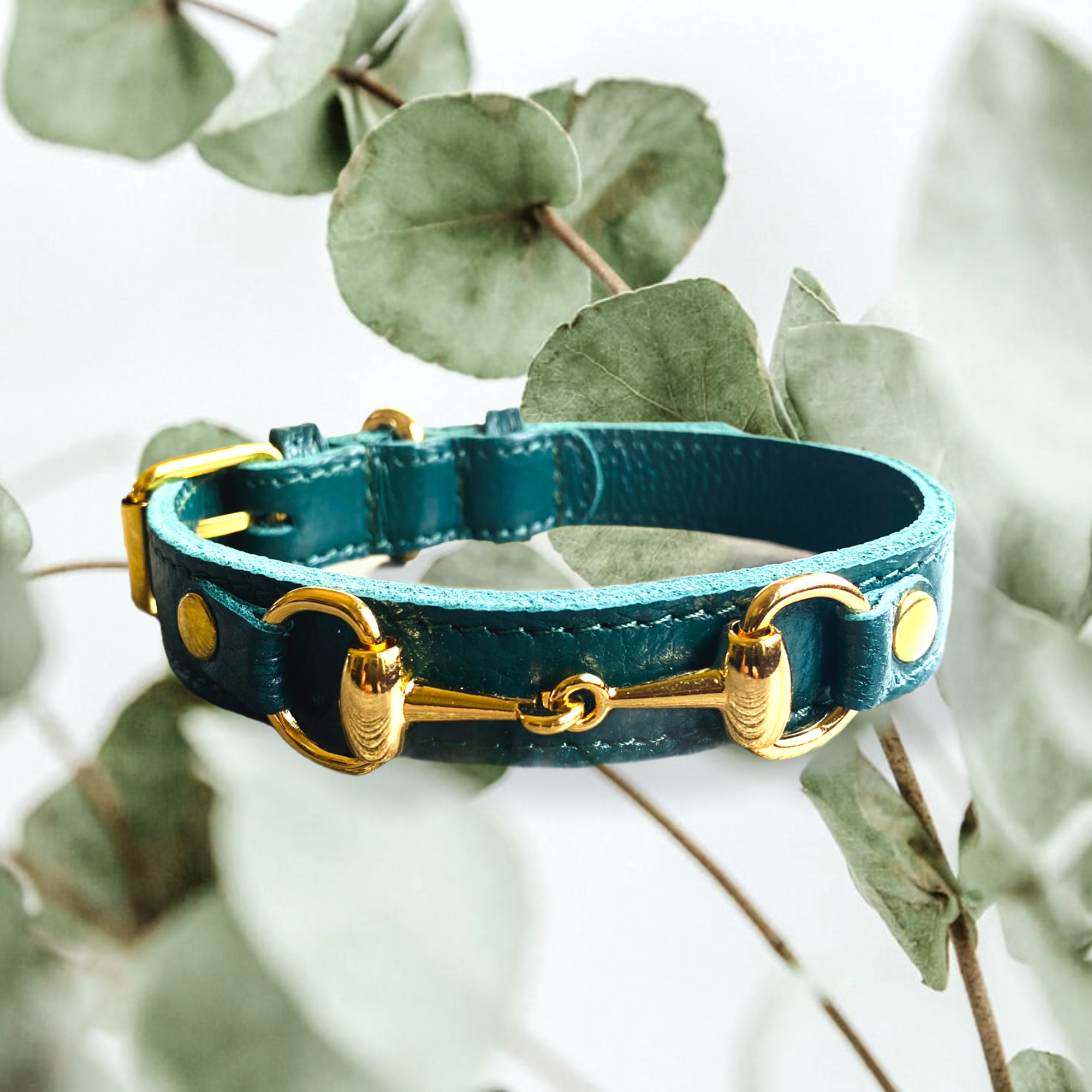 PRINCESS GRACE Handmade Leather Dog Collar (Dark Forest)