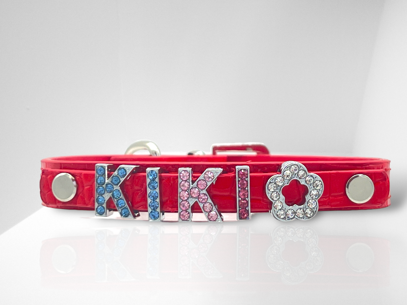 ALPHABET Alligator Texture Personalized Handmade PU Leather Dog Collar