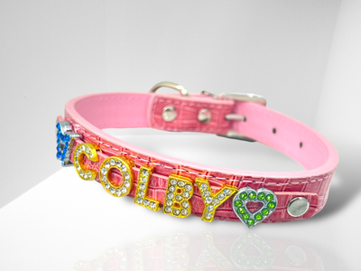 ALPHABET Alligator Texture Personalized Handmade PU Leather Dog Collar