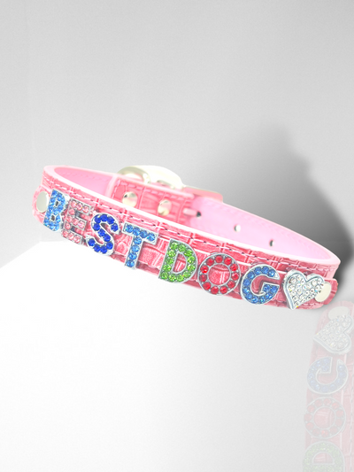 ALPHABET Alligator Texture Personalized Handmade PU Leather Dog Collar