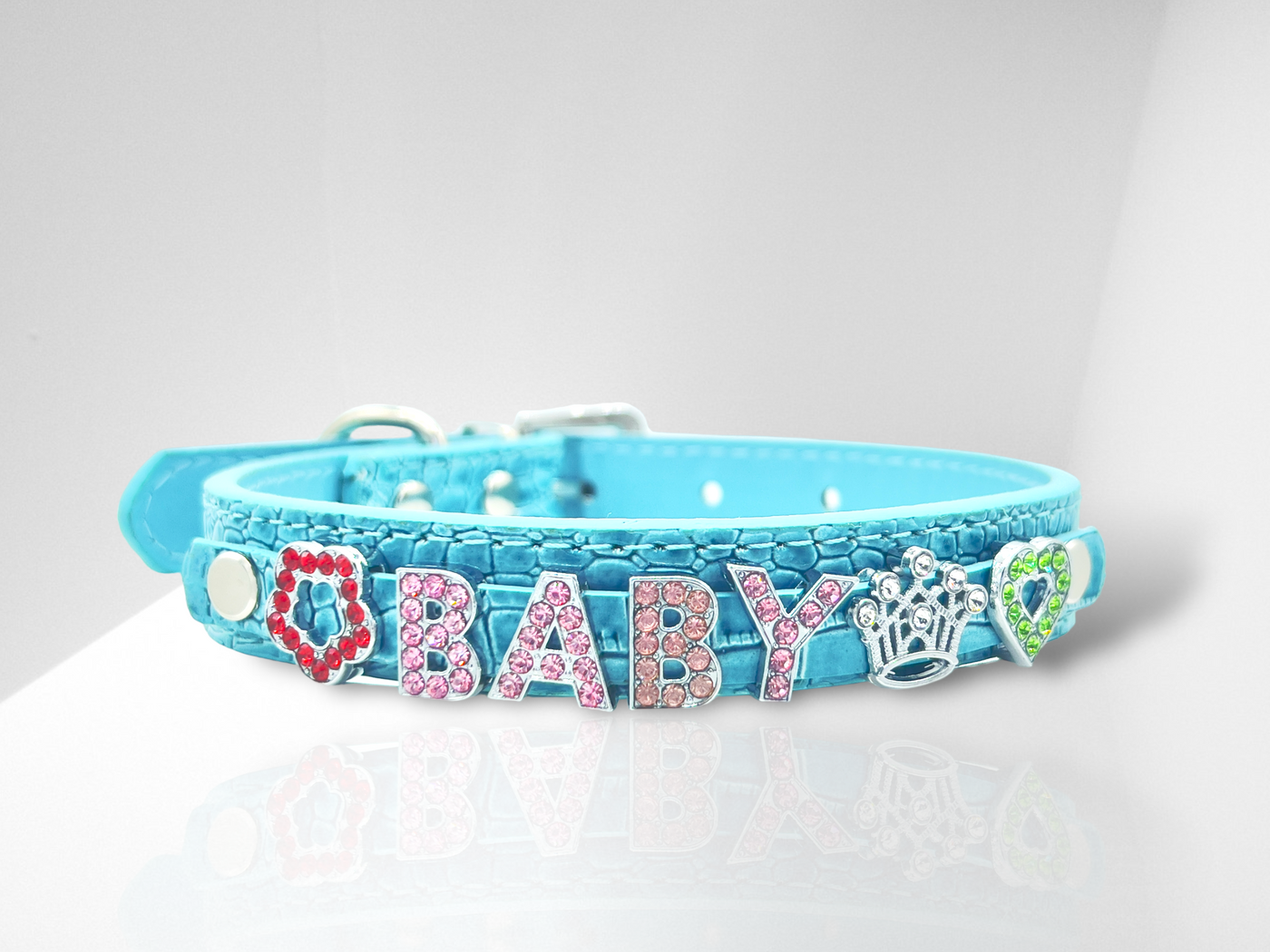 ALPHABET Alligator Texture Personalized Handmade PU Leather Dog Collar