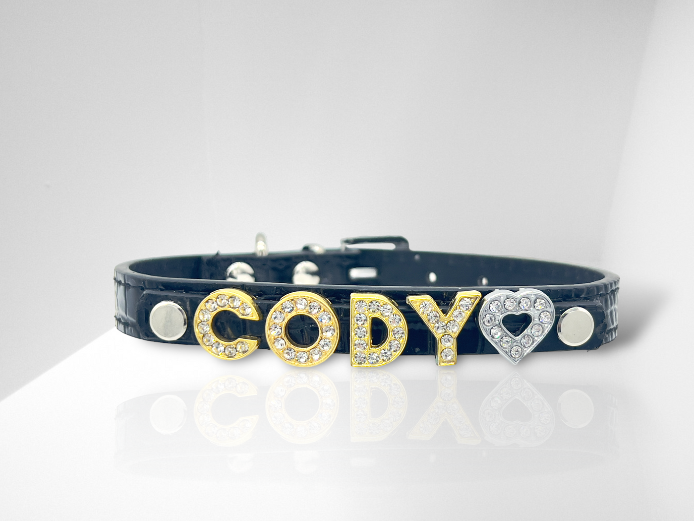 ALPHABET Alligator Texture Personalized Handmade PU Leather Dog Collar