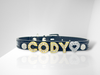 ALPHABET Alligator Texture Personalized Handmade PU Leather Dog Collar