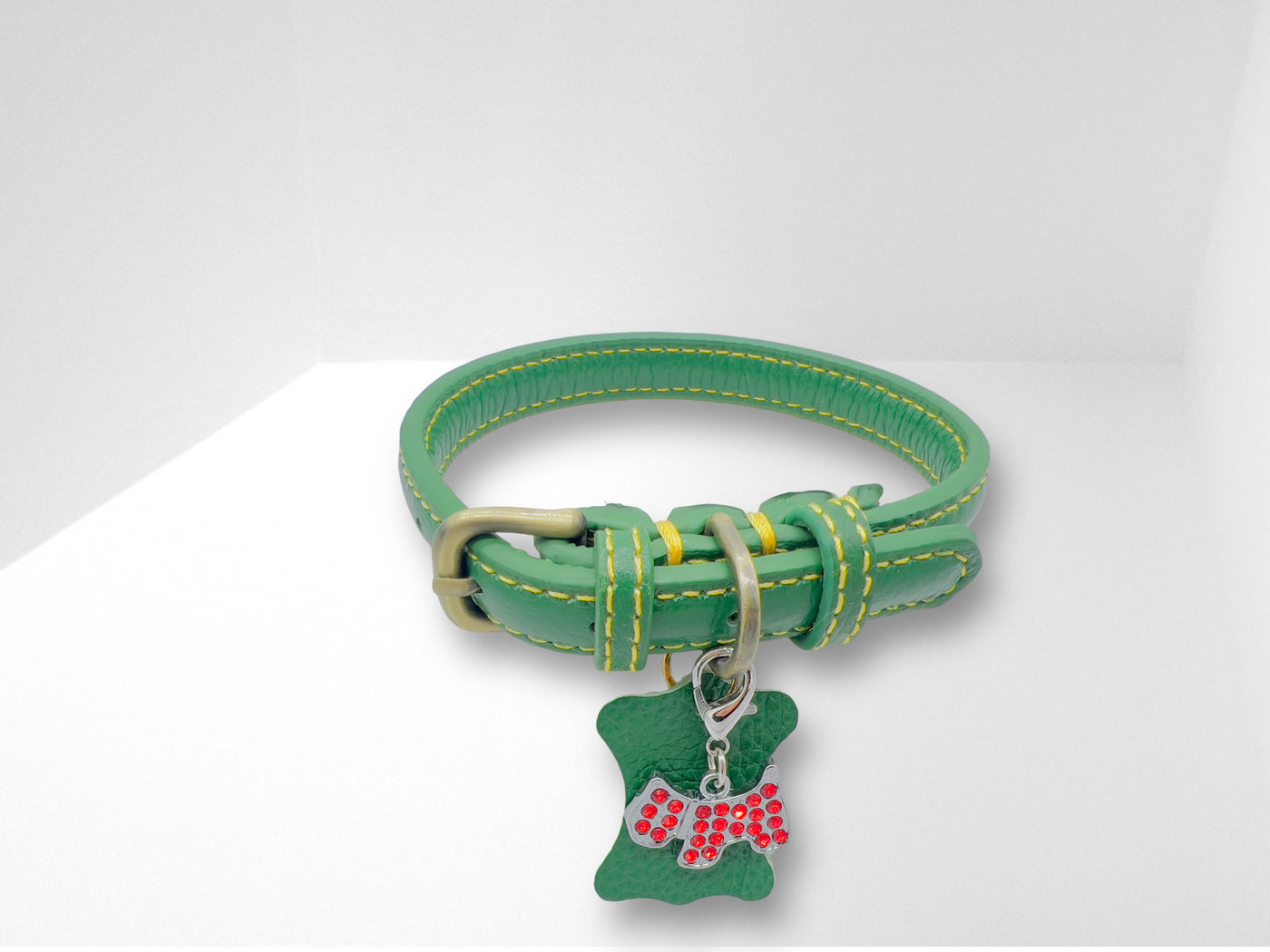 KLASSIC Handmade Leather Dog Collar with Rhinestone Tag