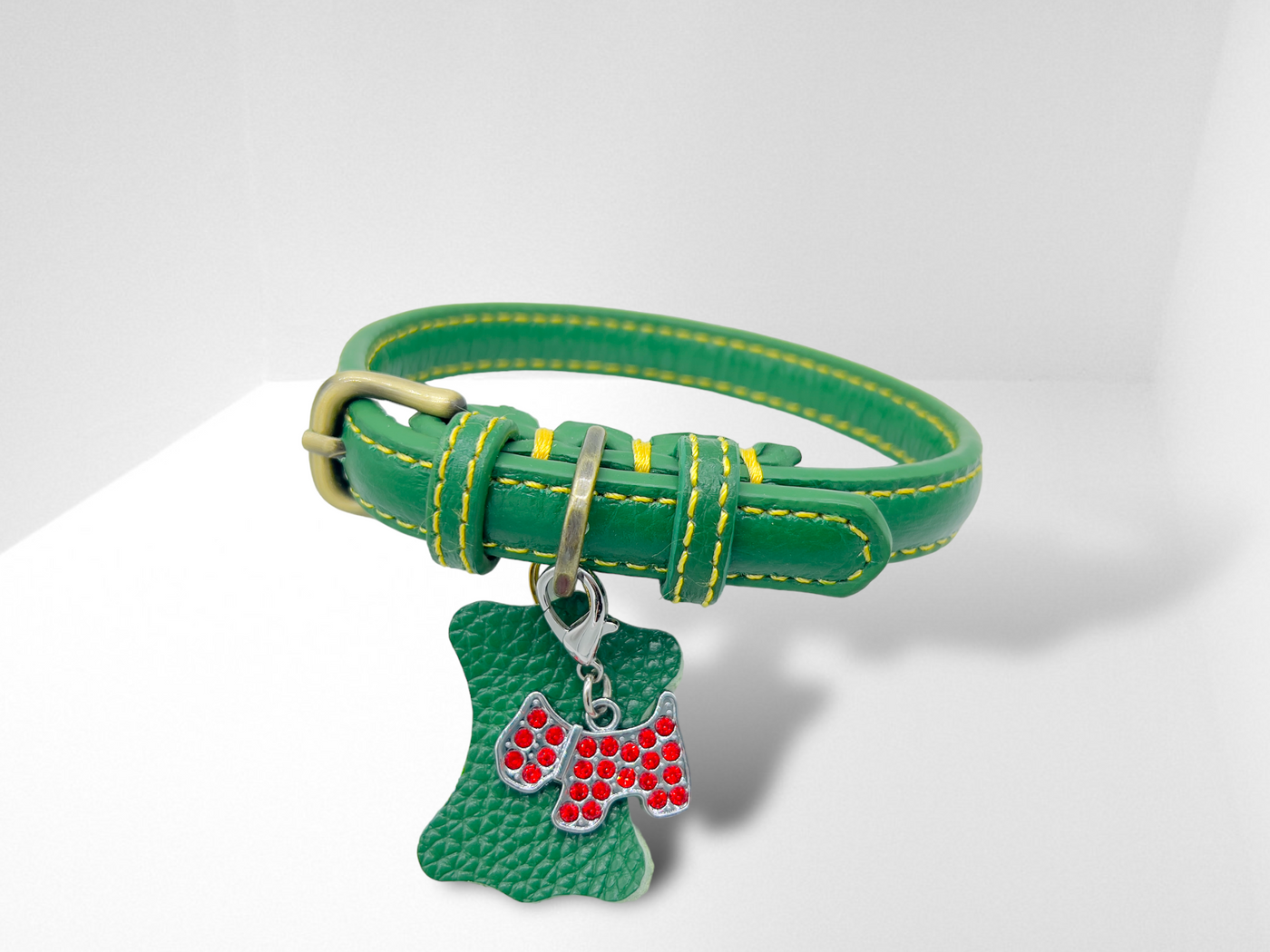 KLASSIC Handmade Leather Dog Collar with Rhinestone Tag