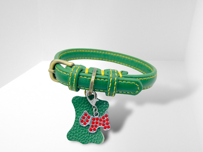 KLASSIC Handmade Leather Dog Collar with Rhinestone Tag