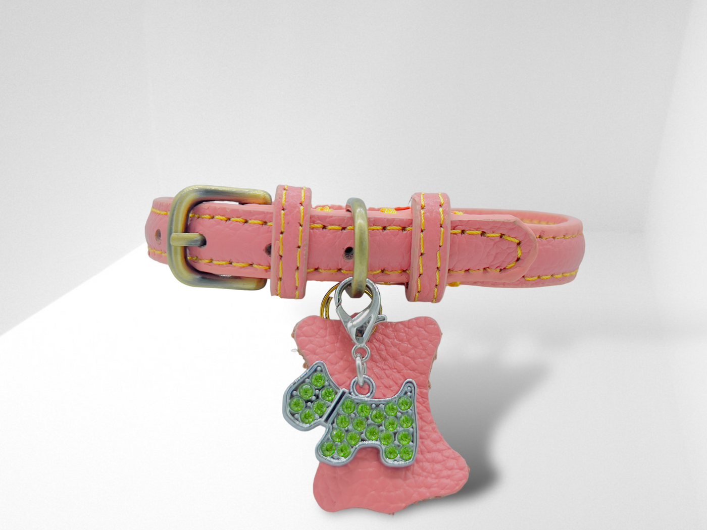 KLASSIC Handmade Leather Dog Collar with Rhinestone Tag