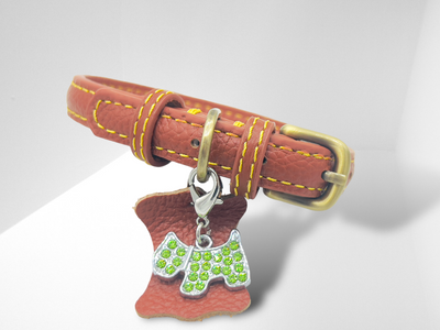 KLASSIC Handmade Leather Dog Collar with Rhinestone Tag