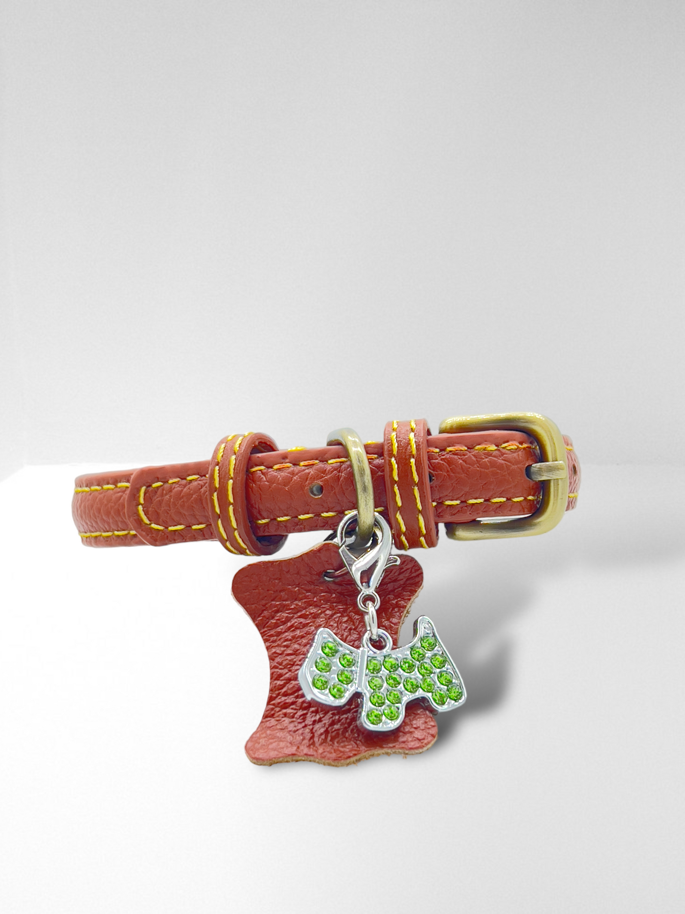 KLASSIC Handmade Leather Dog Collar with Rhinestone Tag