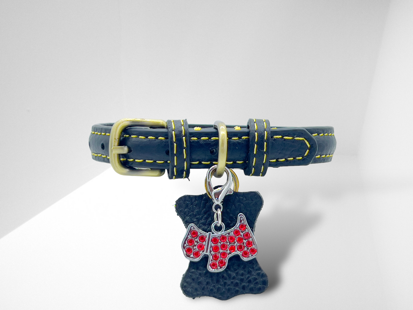 KLASSIC Handmade Leather Dog Collar with Rhinestone Tag