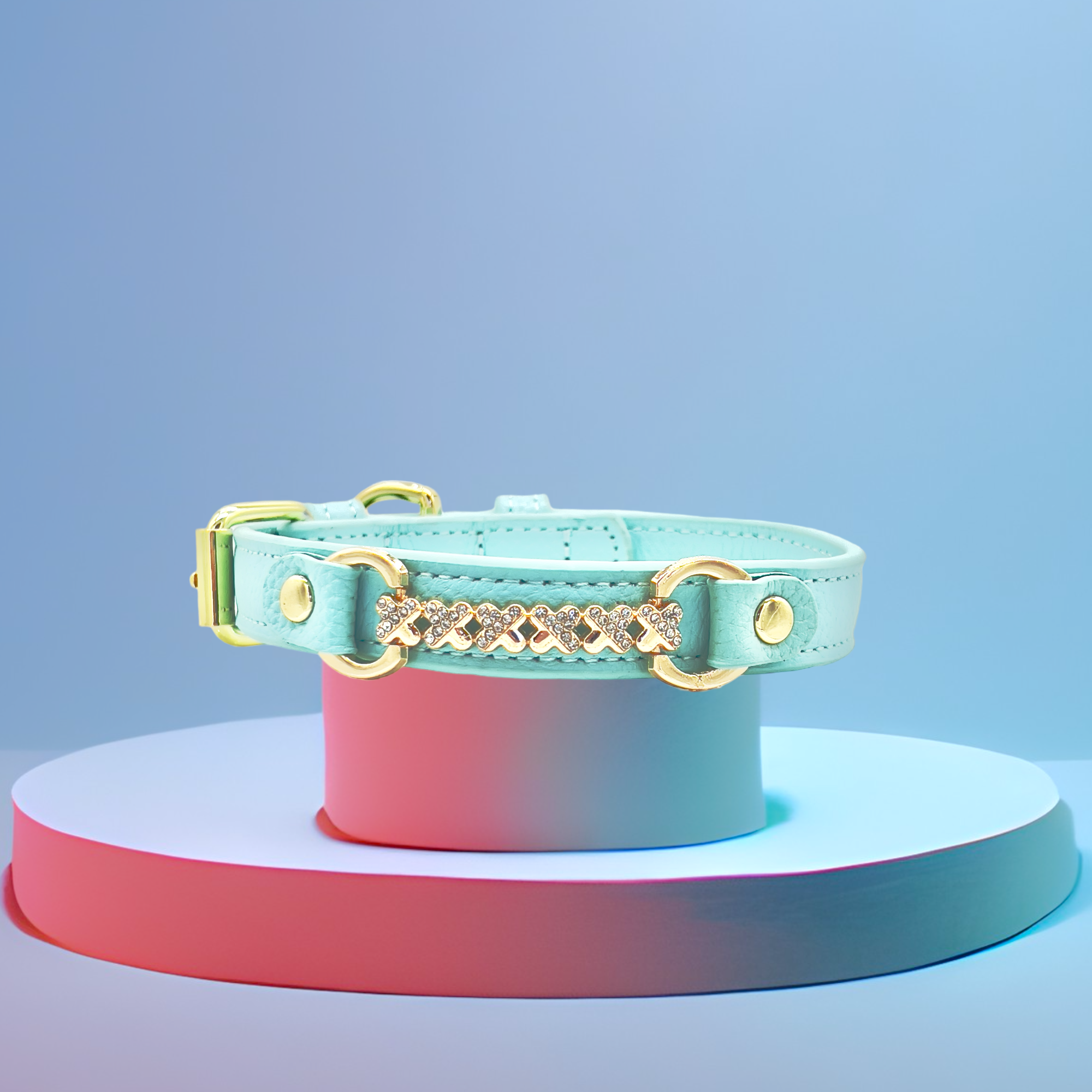 MAXIMA Handmade Leather Dog Collar (Orange and Turquoise)