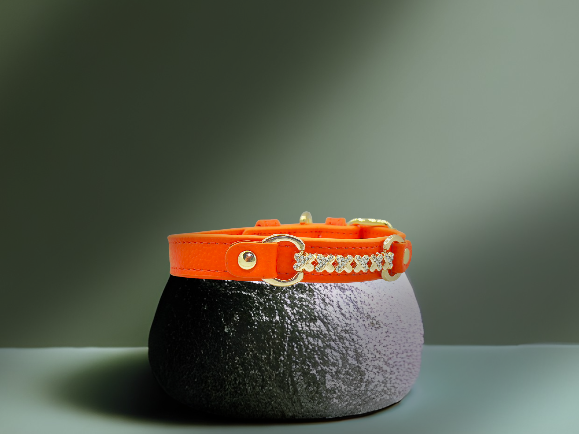 MAXIMA Handmade Leather Dog Collar (Orange and Turquoise)
