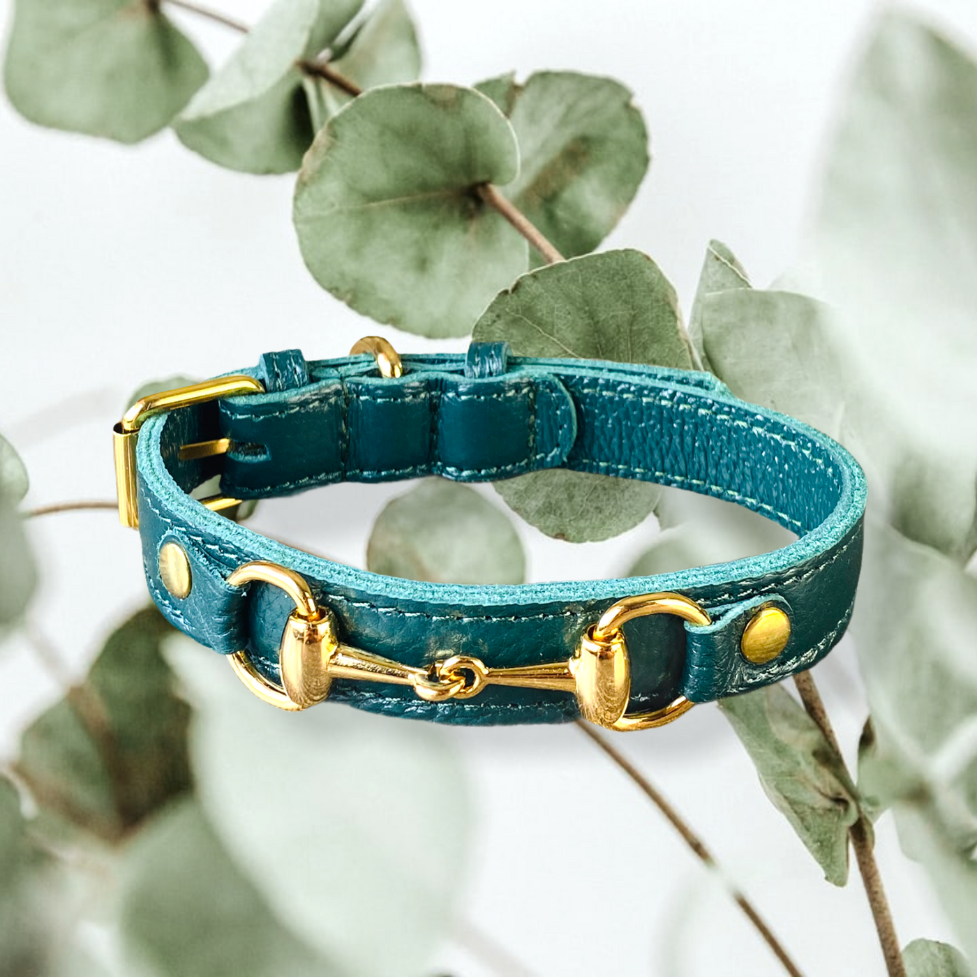 PRINCESS GRACE Handmade Leather Dog Collar (Dark Forest)