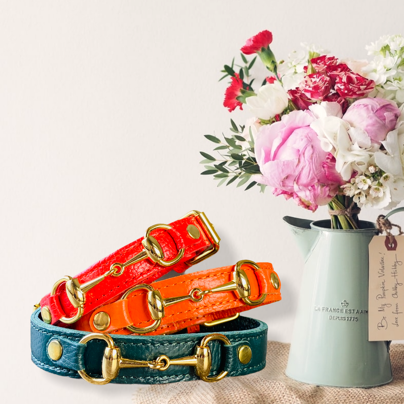 PRINCESS GRACE Handmade Leather Dog Collar (Orange)